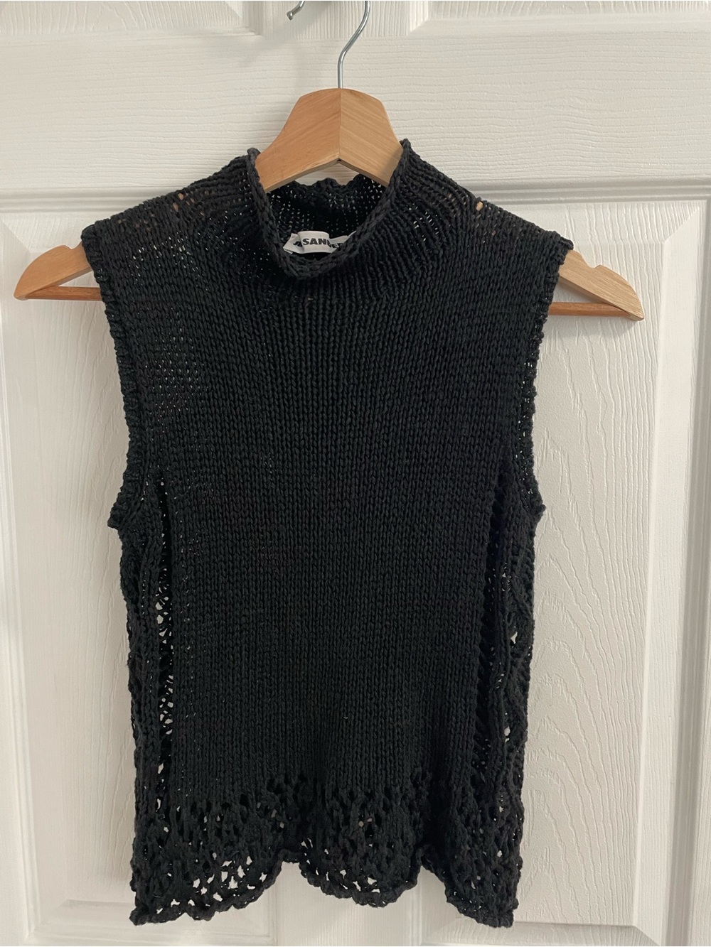 Jil Sander Black Crocheted Knit Sleeveless Top